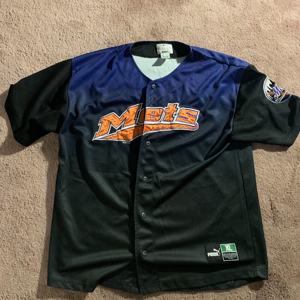 Vintage‎ Puma New York Mets MLB Baseball Jersey Blue Black Gradient Mens XL